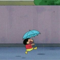 a cartoon character holding an umbrella in the rain