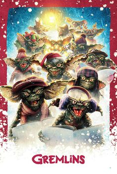 the movie poster for gremlin's christmas special features monsters in hats and scarves