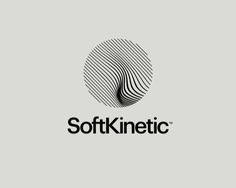 the logo for softkinetic is shown in black and white on a gray background