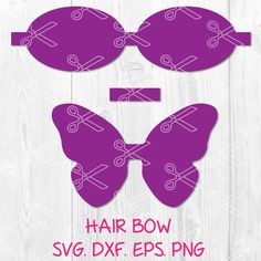 purple butterfly cut out with scissors on it's wings and the words hair bow svg