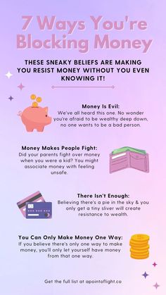 7 ways you're blocking money Energetics Of Money, Release Money Blocks, Healing Money Blocks, Removing Money Blocks, How To Attract Money, Money Consciousness, Money Loves Me, Financial Prayers, Manifestation Methods