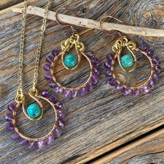 Artisan Jewelry With Purple Natural Stones, Artisan Purple Jewelry With Natural Stones, Bohemian Amethyst Jewelry With Matching Earrings, Artisan Amethyst Jewelry With Stones, Artisan Purple Gemstone Jewelry, Artisan Purple Amethyst Jewelry, Teardrop Amethyst Jewelry With Natural Stones, Teardrop Amethyst Stone Jewelry, Amethyst Gemstone Bohemian Jewelry