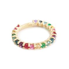 "Stunning unique gemstone ring glitters in all hues of the rainbow. Item details: ♥ Side stones: Rainbow gemstones. ♥ Width of the ring is 3mm. ♥ Available in: 14K, 18K, Yellow, White, Rose gold. ♥ Sizes available: 3 - 9 (Larger and smaller sizes are available). Please select your wanted ring size and gold tone in the drop-down menu. ♥️♥️♥️ Service: ♥️ Lead time please allow 3-4 weeks, all items are handmade per order. ♥️ Free shipping this item is shipped insured express shipping 3-5 business d Multicolor Round Gemstones With Prong Setting, Fine Jewelry: Multicolor Stackable Pieces, Multicolor Cubic Zirconia Jewelry With Prong Setting, Multicolor Fine Jewelry With Prong Setting, Fine Jewelry With Multicolor Halo, Multicolor Halo Rings Fine Jewelry, Multicolor Stackable Fine Jewelry, Fine Multicolor Halo Jewelry, Rainbow Multi-stone Rings In 14k Gold