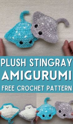 crochet pattern for an amigurmi cat and mouse toy with text overlay that reads, plush stingray amigurmi free crochet pattern