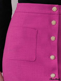 Olivia Mark - High-Waisted Slim Fit Straight Skirt with Chic Design Elements Pink Buttoned Workwear Skirt, Pink Workwear Skirt With Buttons, Pink Buttoned Skirt For Work, Pink Bottoms With Buttons For Fall, Pink Fall Bottoms With Buttons, Pink Skirt With Pockets For Work, Elegant Pink Bottoms With Buttons, Umbrella Designs, Straight Skirt