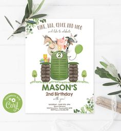 a green tractor birthday party card