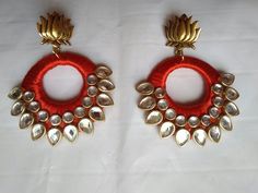 Thread Projects, Silk Earrings, Kundan Jhumka, Fabric Bangles, Silk Thread Necklace, Thread Crafts, Pearl Earrings Designs