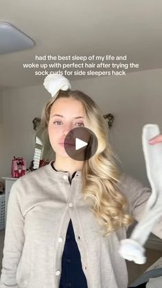 3.6M views · 94K reactions | Sock curls for side sleepers 👏 
#sockcurls #blowoutstyles #heatlesscurls #heatlesshair #blowout | Olivia Dayton Olivia Dayton, Sock Curls, Side Sleeper, Hair Today, Nails Makeup, Hair Cut, Cut And Style