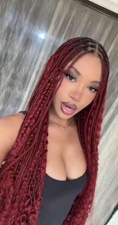 Box Braids Red, Braids Red, Red Braids, Red Box Braids, Hair Goal, Styled Hair, Goddess Braids Hairstyles, Hairstyle Inspo