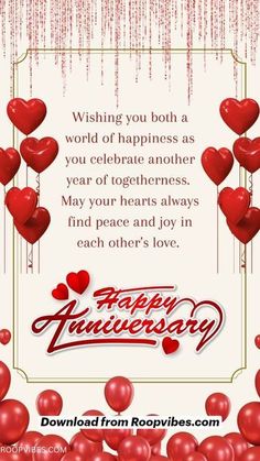 happy anniversary wishes with balloons and hearts