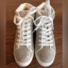 Perfect For A Bridal Events, Birthdays, Vacations, And Celebrations. Cushy But Cute And Have A Zipper For Convenience -No Need To Tie Your Shoes As You Are In The Go. Brand New Never Worn Glamorous Bling Lace-up Sneakers, White Party Sneakers With Rhinestones, Silver Embellished Party Sneakers, Embellished High-top Party Sneakers, White Rhinestone Party Sneakers, Party Sneakers With Bling, Casual Party Sneakers Bedazzled, Casual Bedazzled Party Sneakers, Casual Bedazzled Sneakers For Parties