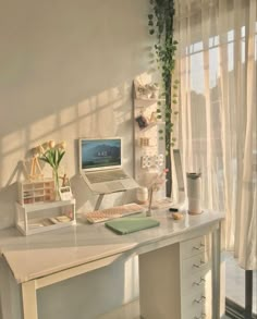 study desk studygram aesthetic sunnygram sunny desk study setup momentum ocushield sunkissed Ikea Desk Hack, Work Desks, 20 Aesthetic, Desk Layout, Decor Ikea, White Desk