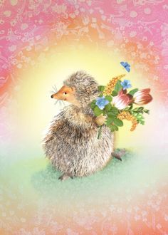 Hedgehog with Bouquet of Flowers Thinking of You card Design Simple, Cute Cards, Business Card Design, Flowers Bouquet, Business Card, Card Design, Pop Up