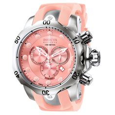 This eye-catching Invicta watch from the Reserve collection is powered by an accurate Quartz movement, with a steel case. Its face is decorated by a pink, sunray dial, and protected by a sturdy Flame Fusion Crystal. A steel, pink, stainless steel, silicone band completes this timepiece that can resist water for up to 1000 m. The exceptional taste and distinguished palette of the connoisseur will discover timeless pleasure within the Invicta Reserve collection. Specially developed for those in the know, Reserve is a reinvention of the superb to create the ultimate in horological finery. These timepieces represent a pinnacle in superiority for the discerning aficionado.From its founding in 1837 to the present day, innovative excellence has been at the core of each collection throughout the h Mens Invicta Watches, Best Watches For Men, Invicta Watches, Buy Watches, Silicon Bands, Dive Watches, Stainless Steel Band, Watch Sale, Watch Collection