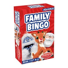 a box of family bingo game with santa claus and rudolph the reindeer on it's face