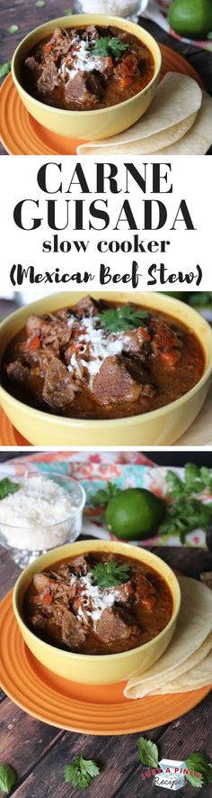 the recipe for carne gusada slow cooker mexican beef stew is ready to be eaten