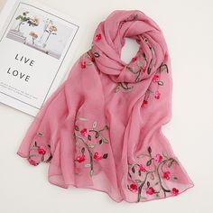 Category:Scarf,Shawls; Season:Spring,Summer; Fabric:Chiffon; Gender:Women's; Style:Modern,Elegant,Lady; Occasion:Weekend,Daily,Street,Date; Color:Pink; Width:80; Function:Fashion,Soft,Comfort; Pattern:Floral; Scarf Type:Chiffon Scarf; Front page:FF; Listing Date:05/09/2024; Length:; Width: Cherry Blossom Scarf, Blossom Scarf, Beach Shawl, Elegant Scarves, Embroidered Scarf, Muslim Women Hijab, Elegant Embroidery, Stole Scarf, Retro Mode