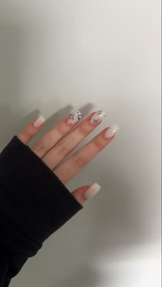 Beige Nails With Heart, Basic Square Nails, Nail Ideas Acrylic Square, Simple Nails Square, White Nails Square, Nails With Letters, Nails Basic, Paznokcie Hello Kitty, 2023 Nails