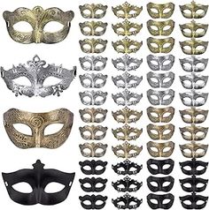 FEQO 48 Pieces Masquerade Masks Vintage Antique Masks Venetian Masks Hora Loca Wedding Ideas, Face Mask Men, Halloween Ball, Prom Accessories, Half Face Mask, Halloween Masquerade, Teen Party