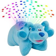 a blue stuffed animal with stars on it's back