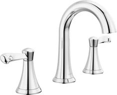 a chrome faucet with two handles