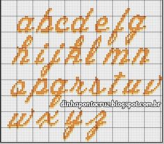 a cross stitch pattern with orange letters