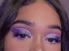 Purple Rave Makeup Looks, Purple Eyeshadow Looks With Rhinestones, Purple Quinceanera Makeup Looks, Purple Fairy Eye Makeup, Purple Quince Eye Makeup, Purple Makeup Euphoria, Purple Makeup For Quince, Bright Purple Eyeshadow, Purple Makeup Ideas Eyeshadows