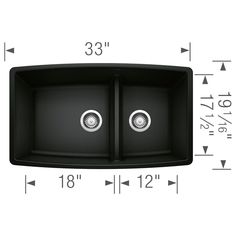 black double bowl kitchen sink with measurements