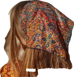 Hippie Festival Headwrap One Size, Bohemian Beach Headscarf One Size, Bohemian Festival Hair Accessories With Matching Headband, Hippie Festival Bandana Headband, Bohemian Bandana Styled As Headband For Festivals, Bohemian Bandana Headband For Festival, Hippie Multicolor Bandana, Multicolor Bandana With Matching Headband For Festival, Multicolor Hippie Bandana