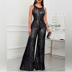 Elegant And Classy Buisness Casual Women, Black Jumpsuit Outfit, Casual Elegant Style, Party Rompers, Casual Workwear, Sequin Jumpsuit, Jumpsuit Elegant, Elegant Casual, Sleeveless Pullover