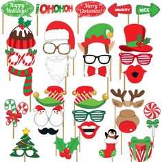 christmas photo booth props with santa hats and glasses