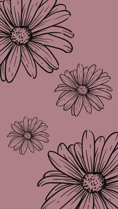 three black and white flowers on a pink background