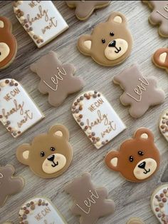 decorated cookies with teddy bears on them for a baby's first birthday or special occasion