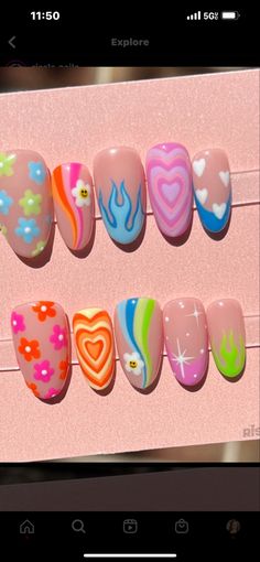 Bright Summer Acrylic Nails, Girls Nail Designs, Hippie Nails, Beauty Nails Design, Aesthetic Nails, Glamour Nails, Really Cute Nails