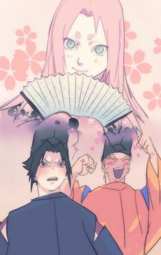 two anime characters with pink hair and blue eyes, one holding an umbrella over his head