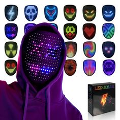 PRICES MAY VARY. [Fun and Technology Mask]: Led Mask uses high light 234 lamp beads and 3535 RGB LED lamp beads. First uses need charging time for 3-4 hours (Ps: USB TYPE-C CHARGING: 5V/1A), About 8-10 Hours with full time running. [50 Patterns Fantastic Display]: Led Mask has 25 dynamic display modes and 25 static display images, led full face mask is Most Amazing Costumes&Cosplay apparel mask, attract everyone's attention. [Gesture Sensing for easier use]: Supports gesture sensing, press the power button, and then cover the sensor switch with the hand, when display '' OK '' in the screen, then can use gestures to change the screen picture.And When "X" Is Displayed,Gesture Is Turned Off. [Wear Comfortably]: Made of tough plastic and soft sponge, You can wear this led mask for a long time. Electronic Music Festival, Led Mask, Edc Bag, Christmas Carnival, Student Birthdays, Full Face Mask, Creative Costumes, Pattern Pictures, Halloween Masks