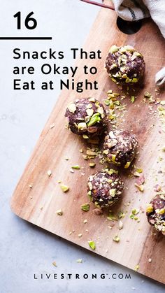 snacks that are okay to eat at night on a cutting board with text overlay