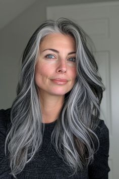 Stunning Salt and Pepper Hair Inspo for Women of All Ages - Flo's Blog Older Women Gray Hairstyles, Silver And Brunette Hair, Face Framing Silver Highlights On Dark Hair, Transitions To Gray Hair, Dimensional Grey Hair, Gray Hair With Platinum Highlights, Natural Salt And Pepper Hair Women, Going Grey Hairstyles, Silver Hair On Brown Skin