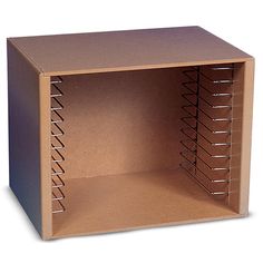 an open cardboard box with several compartments on the front and bottom, for storing items