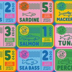 a colorful poster with different types of marine animals and numbers on the side of it