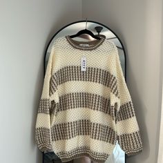 Never Worn, New With Tags, Very Soft Knit Sweater Cozy Oversized Cream Tops, Cozy Oversized Cream Top, Relaxed Fit Cream Chunky Knit Sweater, Cream Relaxed Fit Knit Sweater, Oversized Textured Knit Beige Sweater, Oversized Cream Knitted Tops, Oversized Beige Textured Knit Sweater, Oversized Beige Crew Neck Sweater, Oversized Cream Casual Sweater