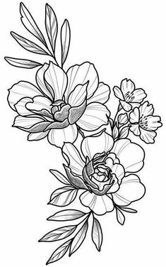 a drawing of flowers on a white background