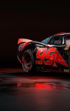 a car with the number 55 painted on it's side is shown in front of a dark background