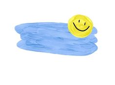 a yellow smiley face sitting on top of blue water