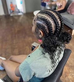 Basic Braid Hairstyles For Black Hair, Hair Braided Back Into A Ponytail, Cornrows With Two Buns In The Back, Cute Braided Up Hairstyles, Braided Bun To The Back, Two Bun Cornrow Hairstyles, Cornrows Going Back Into A Bun, Curly Bun Braids, Cornrow Two Buns