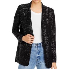 Pretty, Fun And Feminine Black Blazer That Would Be Great For Any Occasion. Notch Lapel, Long Sleeves, Front Closure, Decorative Pocket, Allover Sequins And Lined. New With Tags Winter Sequin Blazer, Black Sequined Blazer For Night Out, Glamorous Black Sequined Blazer, Black Sequined Evening Blazer, Black Evening Blazer With Sequins, Fall Workwear Blazer With Sequins, Black Sequined Evening Outerwear, Black Evening Outerwear For Fall, Glamorous Black Blazer For Night Out