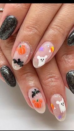 Disney Halloween Nails, Black Halloween Nails, Holloween Nails, Cute Halloween Nails