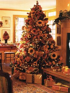 a decorated christmas tree in a living room