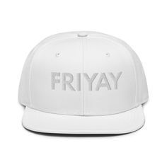 Get ready for the weekend vibes with our FRIYAY Mesh Back Snapback Hat! Crafted for style and comfort, this trendy headwear is perfect for embracing the Friday spirit. Snap it back and let the fun begin! Order yours now and step into the weekend in style! This is the snapback of your dreams! It's structured and high-profile, with a flat visor and a subtle grey under visor. • 85% acrylic, 15% wool • Structured, 6-panel, high-profile • Plastic snap closure • Grey under visor • Head circumference: