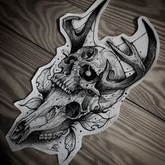 a drawing of a deer skull with antlers on it